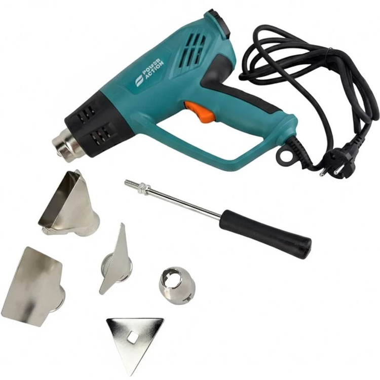 سشوار صنعتی 2000 وات پاور اکشن مدل HG2000V مجموعه 8 عددی