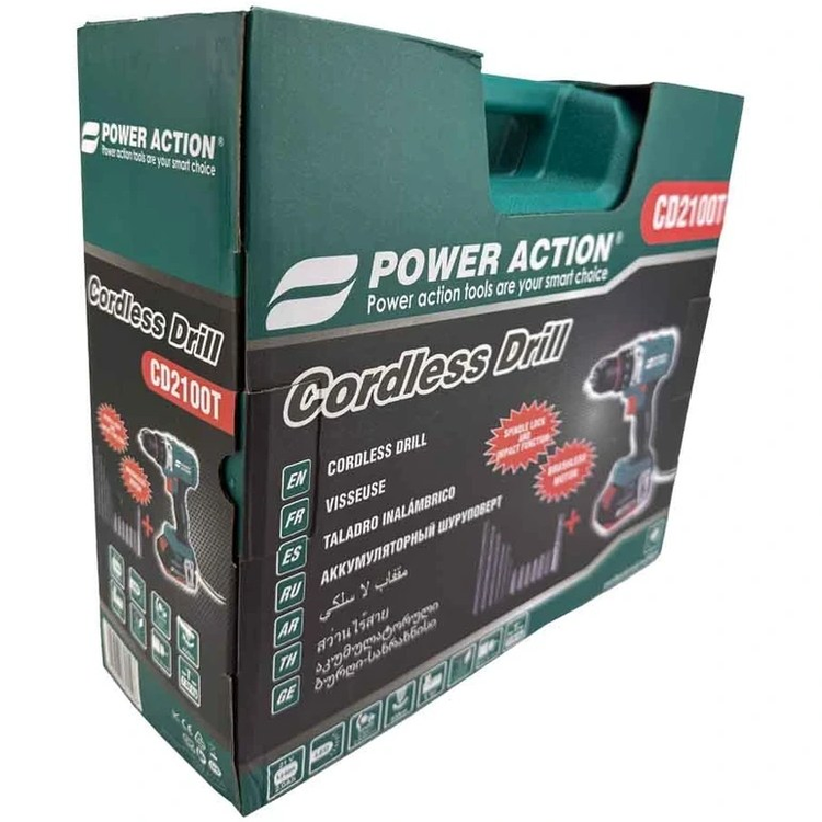 دریل شارژی پاور اکشن مدل CD2100T ۲۱ ولت اتوماتیک